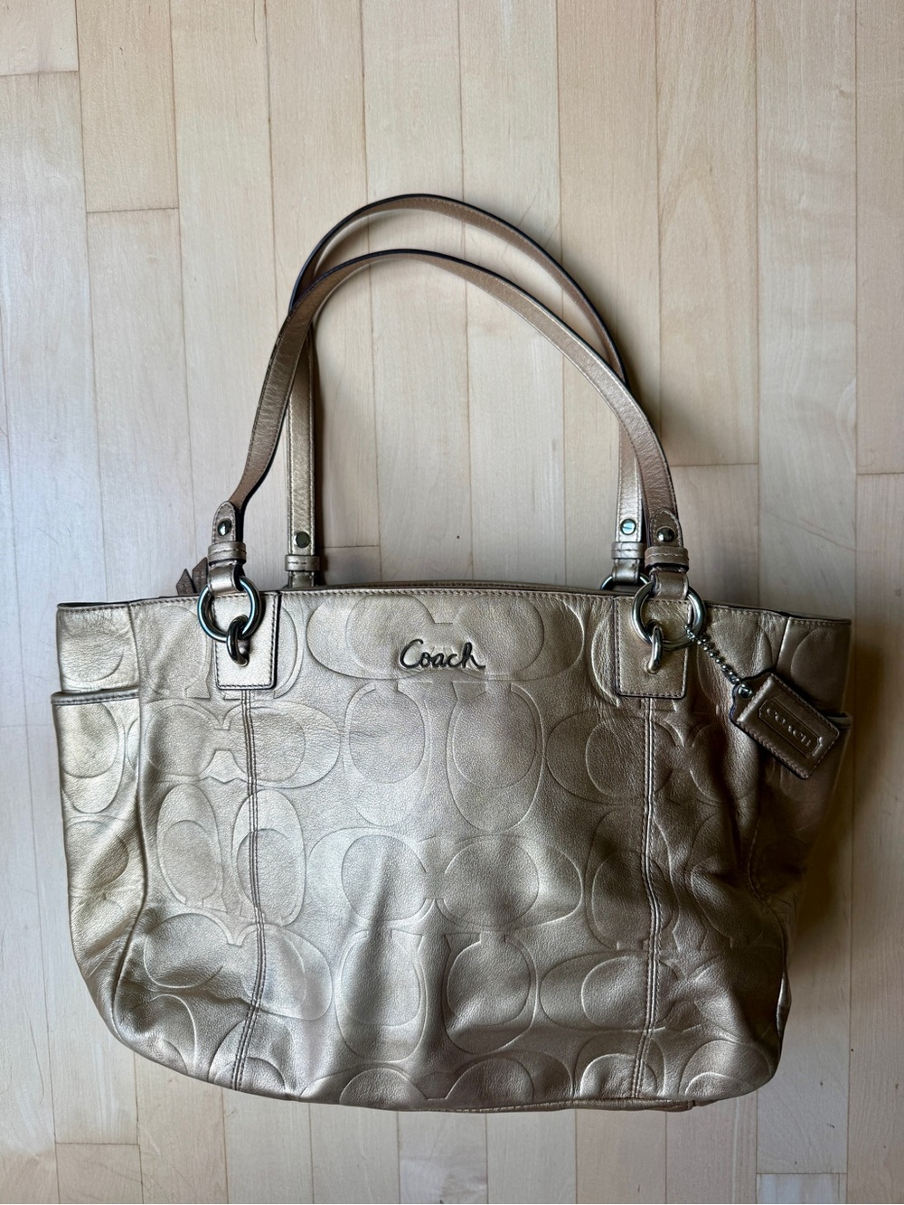 Coach Gold Signature C Monogram Leather Shoulder Bag